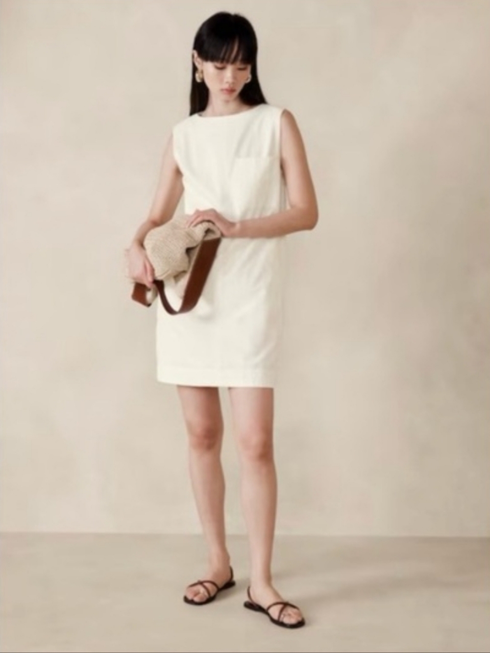 Banana Republic Ivory Hemp-Cotton Shift Dress Sleeveless - Picture 2 of 16